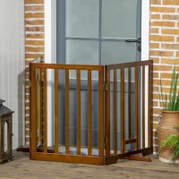 PawHut Ausziehbares Hundegitter mit 3 Paneelen und rutschfesten Standfüßen für Flure, Treppen und Räume, aus Kiefernholz, 181x35x76 cm, Dunkelbraun(m-4)
