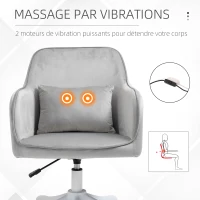 Vinsetto Silla de Oficina de Terciopelo con Masajeador y Cojín Lumbar Integrado Altura Ajustable Giratoria 360° Gris Claro(m-4)