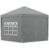 Outsunny Faltbarer Gartenpavillon 3x3 m mit 4 Seitenteilen, aus Stahl und Oxford-Gewebe in Hellgrau(m-1)