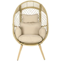 Outsunny Sillón huevo con estructura de resina efecto mimbre y cojines de poliéster estructura de metal 88x85x143 cm(m-7)