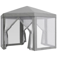 Outsunny Carpa cenador carpa de recepción hexagonal de estilo acogedor metal poliéster Gris(m-7)