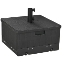 Outsunny Base per Ombrellone, Tavolino da Giardino, Fioriera con Fori di Drenaggio, Ruote e Maniglie, PE e Metallo, Nero(m-1)