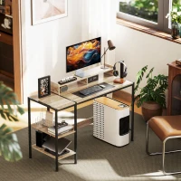 HOMCOM Scrivania per computer con scaffali laterali regolabili e telaio in acciaio, Rovere(m-2)