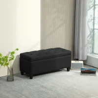 HOMCOM Panca con Spazio di Archiviazione, Panca Contenitore, Tessuto Effetto Lino, Struttura in Legno di Gomma, 100 x 40 x 44 cm, Nero(m-2)