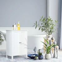 kleankin Meuble de Salle de Bain, Meuble Gain de Place Polyvalent avec Armoire 2 Étagères 2 Portes Poignées en MDF 60 x 30 x 80cm Blanc(m-2)