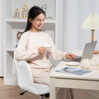 HOMCOM Silla de Oficina con Diseño de Pétalos Cojín de Lazo Bien Acolchada Blanco(m-4)