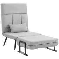 HOMCOM Sillón convertible 3 en 1 cama 1 lugar respaldo reclinable 5 posiciones apoyabrazos y cojín tela efecto terciopelo Gris(m-7)