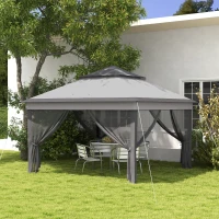 Outsunny Tonnelle avec Moustiquaires Réglable sur 3 Niveaux, en Acier et tissu Oxford, 326x326x272 cm, Gris Clair et Foncé(m-2)