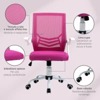 Vinsetto Chaise de Bureau Ergonomique Hauteur Réglable avec Accoudoirs Pliables, Chaise de Bureau Rembourrée Pivotante à 360° avec Fonction Bascule, en Tissu Aspect Lin, Rose(m-4)