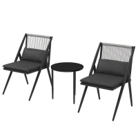 Outsunny Salon de jardín 2 personas 3 piezas 2 sillones con cojines + mesa de centro tablero vidrio templado marco de aluminio(m-7)