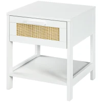 HOMCOM Nachttisch Beistelltisch mit Schublade und Regal, Rattan-Front, 40B x 40T x 48H cm weiß(m-1)