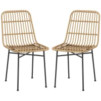 HOMCOM Conjunto de 2 sillas de comedor de diseño bohemio de ratán sintético y base de acero 45x57x83 cm Amarillo(m-7)