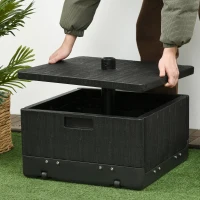Outsunny Base per Ombrellone, Tavolino da Giardino, Fioriera con Fori di Drenaggio, Ruote e Maniglie, PE e Metallo, Nero(m-4)