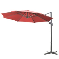 Outsunny Parasol desplazable 3 m octogonal inclinable con manivela y base de acero en Rojo vinoso(m-7)