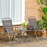 Outsunny Ensemble Bistro 3 pièces en Métal Résistant aux Intempéries Set de Mobilier de Jardin avec Table Pliante en Verre Chaises Marron(m-2)