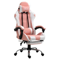 Vinsetto Poltrona da Gioco, Sedia da Ufficio Ergonomica Gamer con Poggiatesta, Cuscino Lombare, Sedia da Ufficio Regolabile in Altezza Girevole a 360° in Ecopelle PVC, 64 x 67 x 119-127 cm, Rosa e Bianco(m-1)