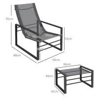 Outsunny Conjunto de sillón reclinable de jardín con reposapiés, tumbona, estructura de metal y tela mesh transpirable - Gris(m-3)
