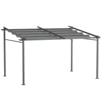 Outsunny Pergola Retrattile 4 x 3 m, Struttura in Metallo Resina Epossidica Anticorrosione, Telo Poliestere 180 g/m², Grigio(m-1)