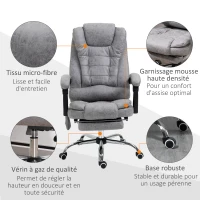 Vinsetto Poltrona da Ufficio Direzionale, Massaggiante, Riscaldante, Altezza Regolabile, Schienale Reclinabile Microfibra, Grigio(m-3)