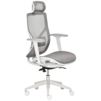 Vinsetto Fauteuil de Bureau Chaise de Bureau Chaise de Jeu avec Appuie-tête Coussin Lombaire Accoudoirs 3D 3 Étapes Roues Pivotantes à 360° Réglable en Hauteur Ergonomique Tissu en Maille Mousse Gris 67 x 65 x 120-128 cm(m-1)
