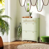 HOMCOM Scarpiera per 12 Paia di Scarpe, con 1 Cassetto Estraibile, 2 Cassetti Ribaltabili, Mobile Portascarpe, 88 x 30 x 120 cm, Verde(m-2)