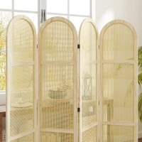 HOMCOM Separatore Interno in Legno da 4 Pannelli 170 x 160 cm, Pieghevole e Portatile, Motivo Intrecciato a Mano, Legno Naturale(m-4)