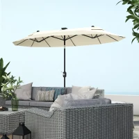 Outsunny Parasol double avec LED et Base en Croix, en Polyester et Acier, 295x150x219 cm, Blanc Crème(m-4)