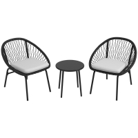 Outsunny Conjunto de salon de jardín para 2 personas con cojines de asiento mullidos con cuerda de resina trenzada y acero