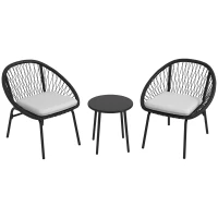 Outsunny Conjunto de salon de jardín para 2 personas con cojines de asiento mullidos con cuerda de resina trenzada y acero(m-1)