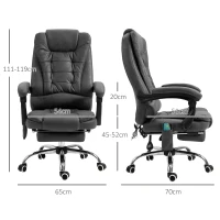 Vinsetto Silla de oficina masaje calefacción altura ajustable respaldo inclinable reposapiés + cojín lumbares integrados(m-3)
