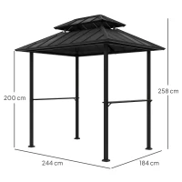 Outsunny Grillpavillon Grillabdeckung mit doppeltem Hartdach, 2 Regalen und oberem Haken, 244x184x258cm, Schwarz(m-3)