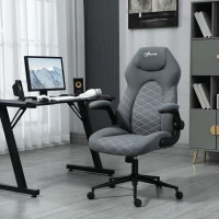 Vinsetto Silla de oficina con ruedas silla de dirección ergonómica giratoria altura ajustable apoyabrazos abatibles Gris(m-2)