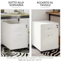 Vinsetto Cassettiera Ufficio a 2 Cassetti con Serratura e 5 Ruote, in Truciolato, 40x49x58 cm, Bianco(m-5)