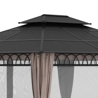 Outsunny Cenador de jardín con techo policarbonato 4 paredes laterales anti-UV mosquiteras 4x3 m(m-5)