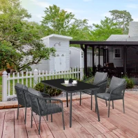 Outsunny Gartenmöbel-Salon 4 Personen aus PE-Rattan mit stapelbaren Stühlen und Kissen, gehärtete Glasplatte, Aluminiumrahmen(m-2)