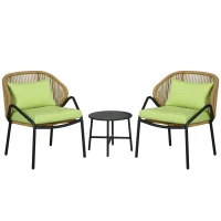 Outsunny Conjunto de Muebles de Terraza de Ratán 3 Piezas Cojines de Asiento y Respaldo Ratán Artificial Marco de Metal Verde(m-6)