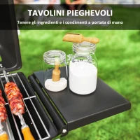 Outsunny Barbecue a Gas Portatile con 2 Bruciatori e 2 Tavolini, Coperchio con Termometro e Ruote, Nero(m-5)