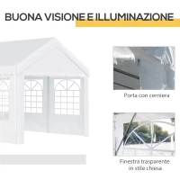 Outsunny Tendone per Feste 6x4m con Pareti Rimovibili, Porte e 6 Finestre, Bianco(m-4)