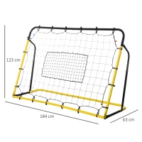 HOMCOM Red de rebote de fútbol, 184x123 cm, rebote de fútbol, 5 ángulos ajustables de 60° a 90°, amarillo y Negro(m-3)