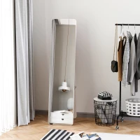 HOMCOM Specchio a Terra e a Parete Rettangolare, 37L x 43l x 156H cm, Legno, Bianco(m-2)