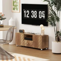 HOMCOM TV-Ständer TV-Bank für Fernseher bis zu 50 Zoll mit 2 Schränken und offenem Fach und Schublade, Naturholz(m-5)