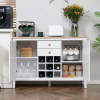 HOMCOM Buffet Aufbewahrungsschrank mit 2 Schubladen, 2 Türen, verstellbaren Regalen und Weinflaschenhalter für 9 Flaschen, Weiß(m-4)