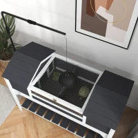 PawHut Casa para Tortugas Terrestres Exterior, Recinto para Tortugas 2 Escondites, Soporte de Lámpara Ajustable, Madera Maciza 122 x 56,5 x 93 cm Gris(m-5)