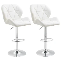 HOMCOM Ensemble 2 Tabourets de Bar avec Hauteur Réglable, Base en Métal et Siège en Similicuir, Tabourets avec Dossier et Repose-pieds, 51,5x57,5x93-114,5cm, Blanc(m-5)