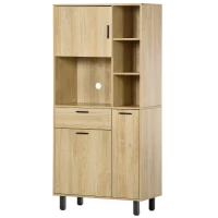HOMCOM Credenza Cucina Alta con un Cassetto e 3 Armadi, Mobile Buffet con 4 Nicchie e Passacavi, 78x40x166cm, Legno naturale| Aosom Italy(m-8)
