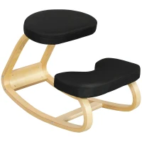 HOMCOM Kniesessel mit Wippbewegung, aus Leinenstoff und Birkenholz, 50x73x55 cm, Schwarz(m-5)