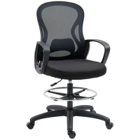 Vinsetto Silla de Oficina con Asiento Alto y Reposapiés Ajustable en Malla Altura Regulable Giratoria Negro(m-6)