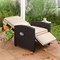 Outsunny 145° Reclining Rattan Armchair, with Footrest - Brown/Khaki(m-9)