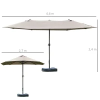 Outsunny Parasol de jardín exterior sombrilla doble rectangular 4,6x2,7x2,4 m con manivela de apertura y cierre, bolsas de peso(m-3)