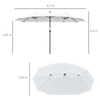 Outsunny Parasol con LED Solar 4,5m Parasol Doble Jardín Sombrilla de Mercado Sombrilla de Terraza Ovalada Negro + Crema(m-3)